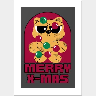 CHRISTMAS  LIGHT CAT Posters and Art